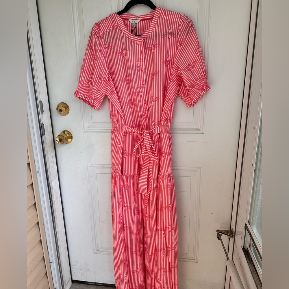 Joules Pink Puff Sleeve Sundress in Bee Patterned